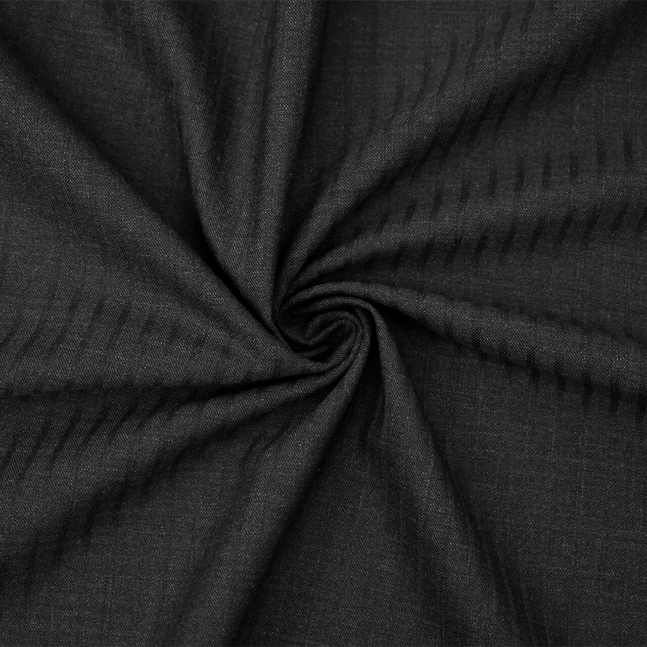 Deep Gray Wool-Poly Striped Woven Irregular Herringbone Suiting Fabric By the Yard